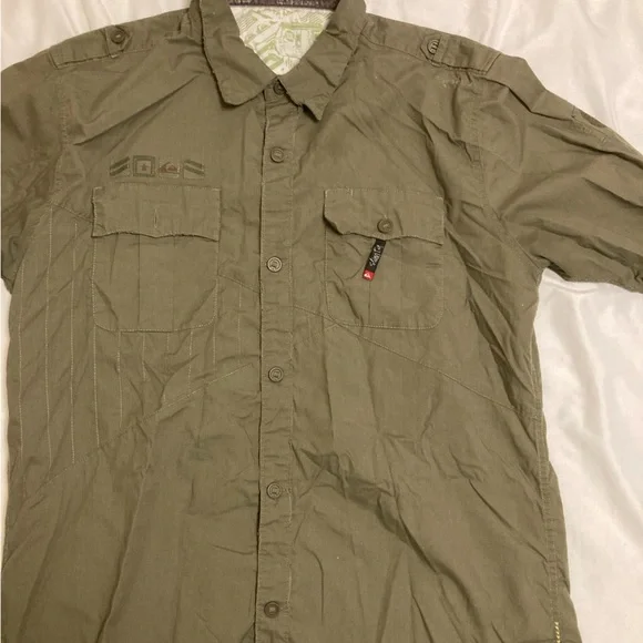 Quicksilver- Olive Green - Long Sleeve Casual Button Down Shirt - Picture 5 of 8